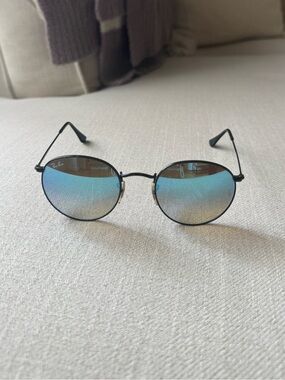Ray-Ban Black Frame Sunglasses with Blue Mirrored Lenses